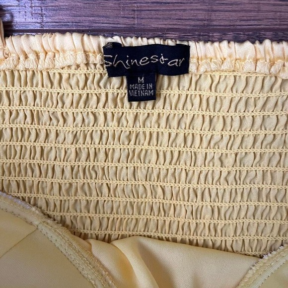 Y2K Yellow Satin Corset Crop Top Ruched Padded Cups Women M Coquette Going Out - Picture 2 of 6